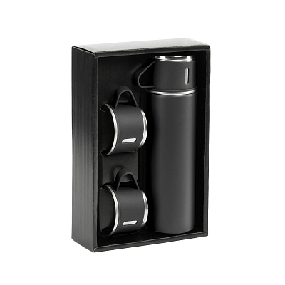 Набор подарочный "Алтай": термос, 3 кружки, пудра, черный