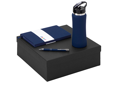 Подарочный набор Color it с блокнотом, металлической ручкой и бутылкой (Тёмно-синий)