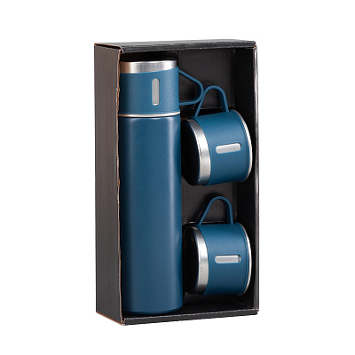 Набор подарочный "Алтай": термос, 3 кружки, пудра, темно-синий