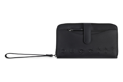 Кошелёк женский BUGATTI Daphne с ключницей, чёрный цвет, воловья кожа/полиэстер, 19х3х11 см