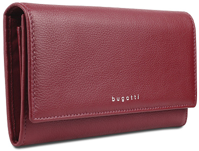 Кошелёк женский BUGATTI Lady Top, красный, натуральная воловья кожа, 20х2,5х10,5 см