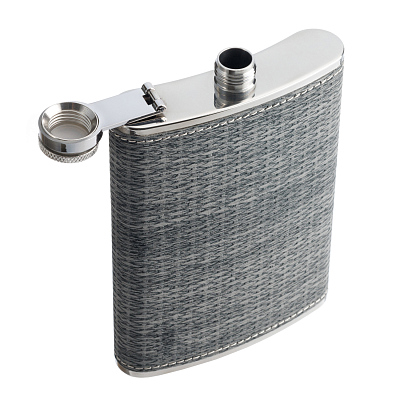 Фляга S.Quire 0,24 л, сталь+искусственная кожа, серая