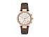 Корпус - розовое золото, браслет - коричневый, циферблат - белый