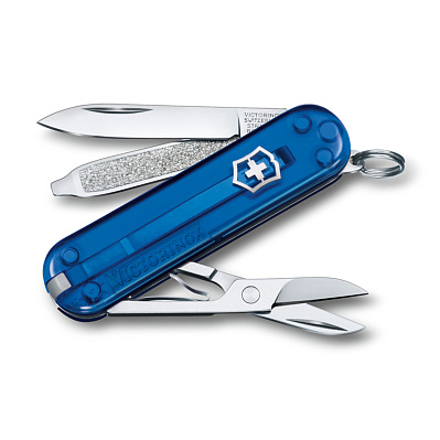 Нож-брелок VICTORINOX Classic SD Colors "Deep Ocean", 58 мм, 7 функций, полупрозрачный синий (Синий)