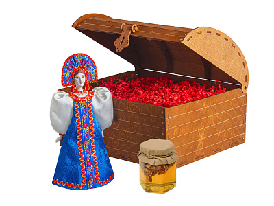 Подарочный набор: кукла фарфоровая, мёд с грецким орехом (Синий)