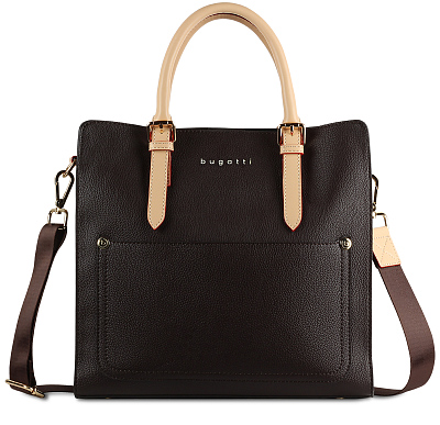 Сумка-портфель женская BUGATTI Ella, тёмно-коричневая, полиуретан, 30х11,5х28 см