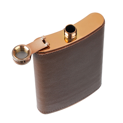 Фляга S.Quire 0,27 л, сталь+кожа спилок, коричневая