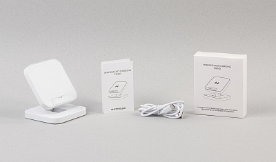 Складная настольная подставка "Flex" с беспроводным (15W) зарядным устройством, белый