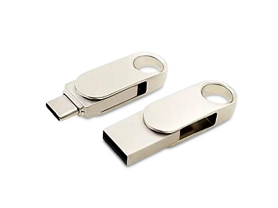 USB 2.0- флешка Uranium на 16 Гб с поворотным механизмом и дополнительным разъемом Type-C (Серебристый)