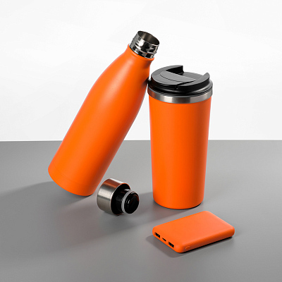 Термобутылка вакуумная герметичная Fresco, оранжевая, зернистое покрытие