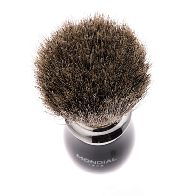 Бритвенный набор Mondial: классический Т-образный станок, помазок, подставка; чёрная смола