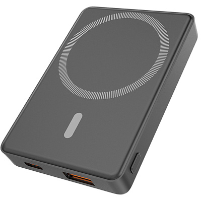 Магнтиный внешний аккумулятор Magnetic с беспроводной зарядкой (5W), 5000 Mah, черный (Чёрный)