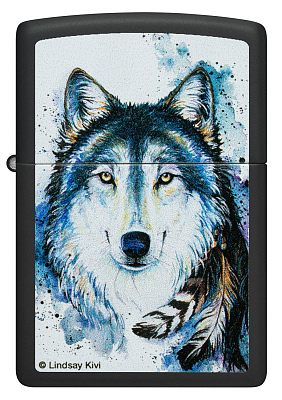 Зажигалка ZIPPO Feed the Good Wolf с покрытием Black Matte, латунь/сталь, черная,матовая,38x13x57 мм