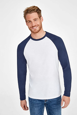 Футболка мужская с длинным рукавом Funky Lsl, белая с ярко-синим