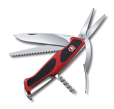 Нож перочинный VICTORINOX RangerGrip 71 Gardener, 130 мм, 7 функций, с фиксатором, красный с чёрным