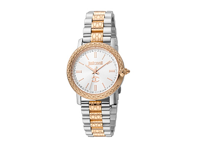 Наручные часы, женские (Корпус- комбинированный (стальной/розовое золото), безель декорирован змеей, циферблат- белый, крепление- стальной/розовое золото)