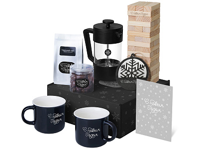 Подарочный набор Re:Together с френчпрессом, кружками и дженгой (Чёрный)