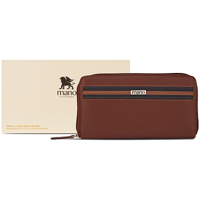 Кошелек Mano "Don Leonardo", с RFID защитой, натуральная кожа в коньячном цвете, 19 х 2 х 10,5 см