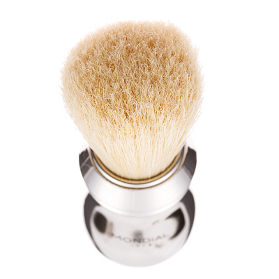 Помазок для бритья Mondial, пластик, свиной ворс, рукоять - серебристый цвет