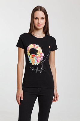 Футболка женская Feel The Beat, черная (Чёрный)