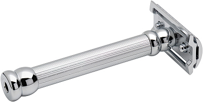 Cтанок Т-образный для бритья MERKUR 47C, глянцевое хромированное покрытие, прямой срез, закрытый гребень, длинная ручка, лезвие в комплекте (1 шт)