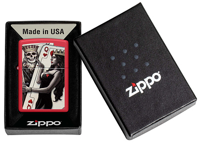 Зажигалка ZIPPO Skull King Queen Beauty с покрытием Red Matte, латунь/сталь, красная, 38x13x57 мм