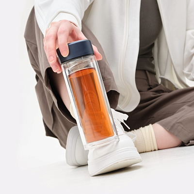 Бутылка стеклянная с двойными стенками Аравия (Aravia), синяя