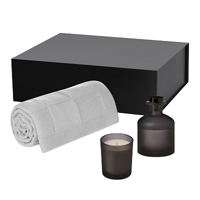 Подарочный набор Enigma, Cella Soft, серый (свеча, диффузор, плед) (Серый, черный)