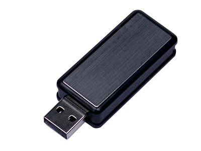 USB 2.0- флешка промо на 32 Гб прямоугольной формы, выдвижной механизм (Чёрный)