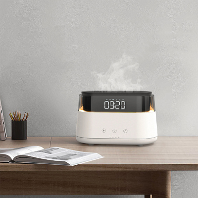 Светодиодный USB увлажнитель-ароматизатор Brava с часами с подсветкой, белый