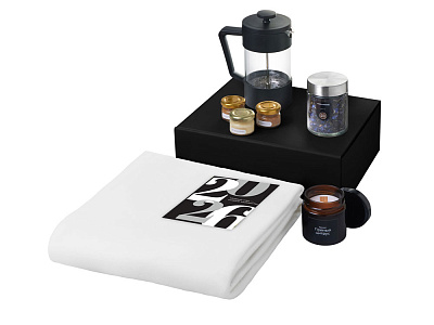 Подарочный набор Re:Moments с пледом, френчпрессом и медом (Белый)