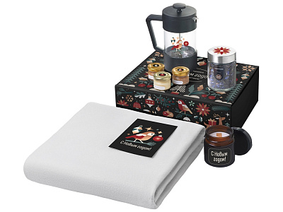 Подарочный набор Re:Moments с пледом, френчпрессом и медом (Серый)