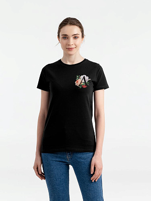 Футболка женская «Цветочная азбука: А», черная (Чёрный)