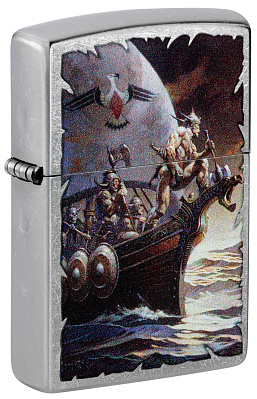 Зажигалка ZIPPO Frank Frazetta с покрытием Street Chrome, латунь/сталь, серебристая, 38x13x57 мм (Серебристый)