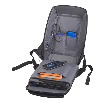 Рюкзак "City" с USB-разъемом, черный с коричневым