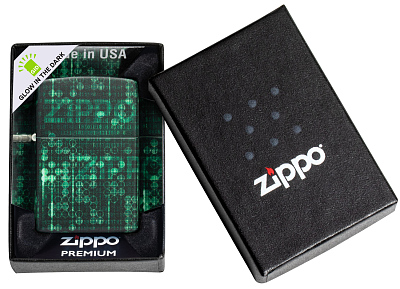 Зажигалка ZIPPO Pattern с покрытием Glow In The Dark Green, латунь/сталь, черно-зеленая, 38x13x57 мм