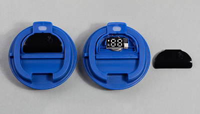 Термостакан "Legend_Волны" 390 мл с индикацией температуры, покрытие пудра, синий