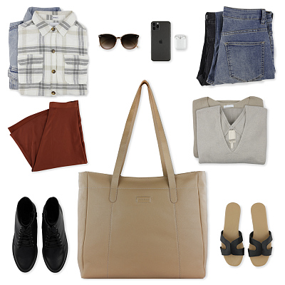 Сумка дорожная женская BUGATTI Elsa, песочного цвета, воловья кожа/полиэстер, 57х15х37 см