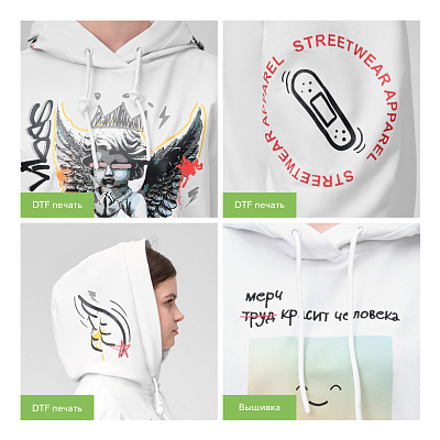 Худи с капюшоном, унисекс  ALEX белый, размер XL