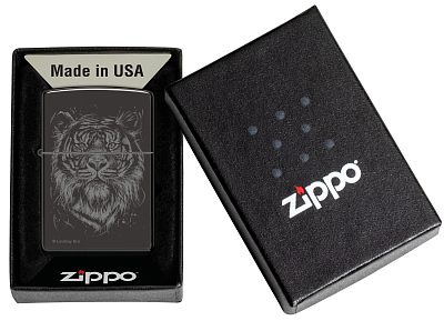Зажигалка ZIPPO Big Cat с покрытием High Polish Black, латунь/сталь, черная, глянцевая, 38x13x57 мм