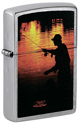 Зажигалка ZIPPO Рыбак, с покрытием Brushed Chrome, латунь/сталь, серебристая, матовая, 38x13x57 мм (Серебристый)