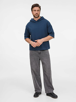 Футболка оверсайз унисекс с капюшоном Neofit, темно-синяя