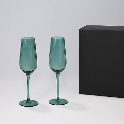 Подарочный набор 2 бокала для шампанского Capri в черной коробке (Зеленый, черный)