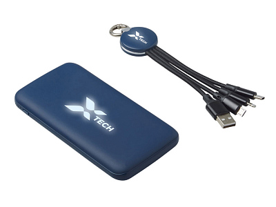 Набор из внешнего аккумулятора и универсального кабеля с подсветкой лого Reserve LED, 10000mAh (Тёмно-синий)