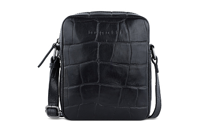 Сумка наплечная мужская BUGATTI Nevio, чёрная, воловья кожа/хлопок, 17,5х5,5х19,5 см, 2 л