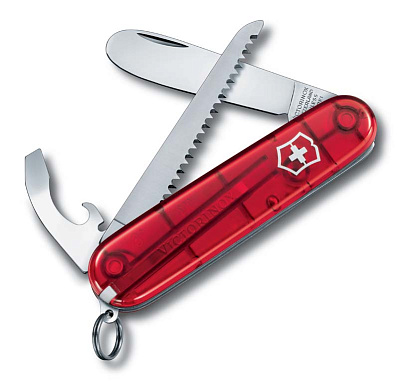 Нож перочинный VICTORINOX My First Victorinox, 84 мм, 9 функций, полупрозрачный красный (Красный)