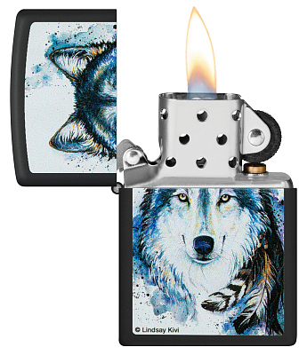 Зажигалка ZIPPO Feed the Good Wolf с покрытием Black Matte, латунь/сталь, черная,матовая,38x13x57 мм