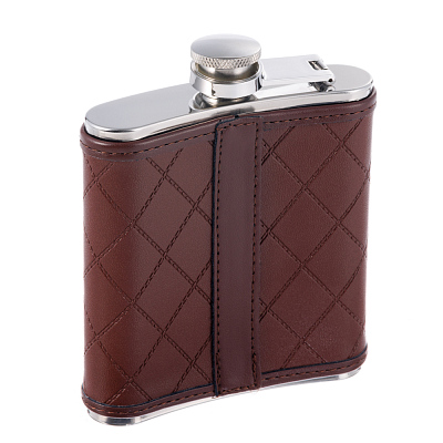 Фляга S.Quire 0,18 л, сталь+искусственная кожа, коричневая