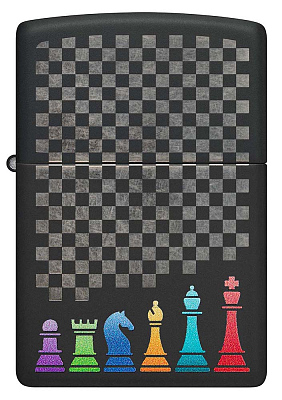 Зажигалка ZIPPO Chess Pieces с покрытием Black Matte, латунь/сталь, черная 38x13x57 мм