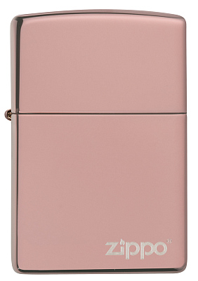 Зажигалка ZIPPO Logo с покрытием High Polish Rose Gold, латунь/сталь, розовое золото, 38x13x57 мм